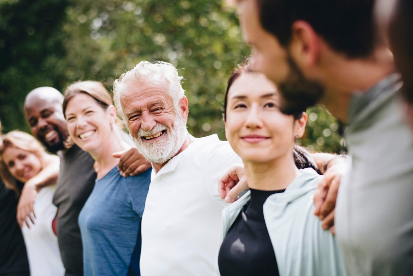 Group of people standing in a line