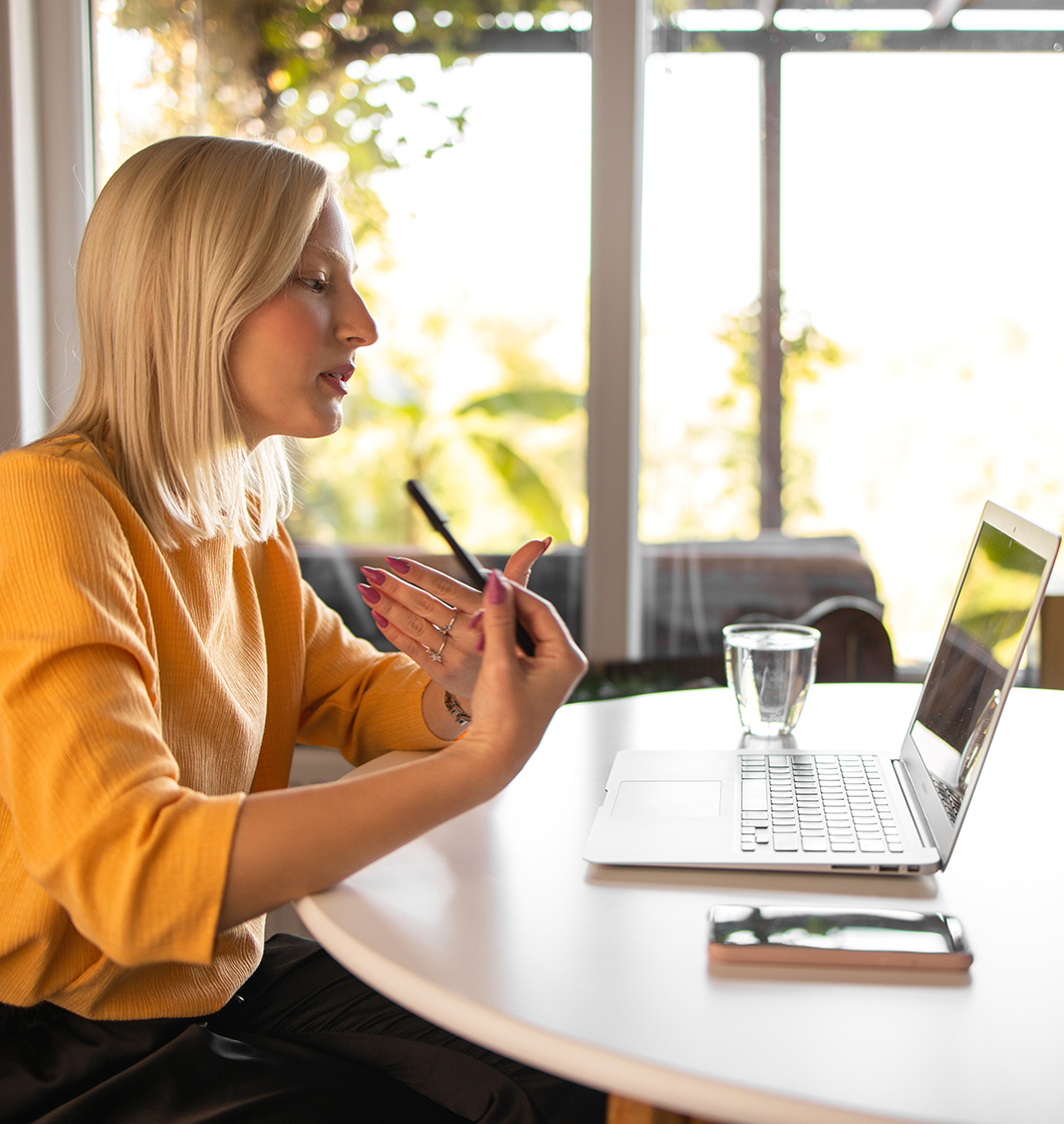 Young woman in virtual addiction treatment